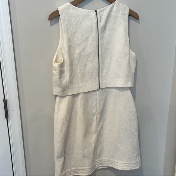 REISS Size 10 Ivory Sleeveless Mini Dress w/ Overlay & Back Zipper Round Neck - Picture 6 of 8